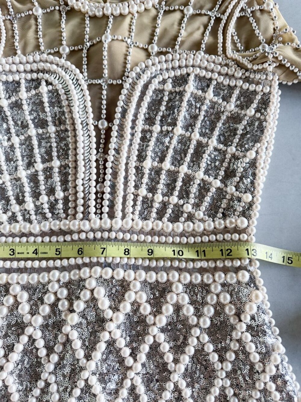 Balmain Pearl and Crystal Embellished Sequin Mini Dress Silver Size FR 38 US 6 - Picture 12 of 14